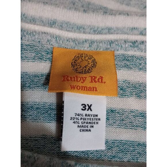 Ruby Rd Sweater Ladies 3x Green Cream‎ Light Weight Scoop Neck - Picture 5 of 7